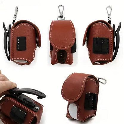 1pc Mini Faux Leather Golf Ball Pouch With Keychain, Portable Waist-Hanging Golf Ball Bag, Waterproof Golf Ball Storage Bag And Club Holder, Golf Ball Seat Storage Sleeve, Unisex Golf Bag, Golf Access