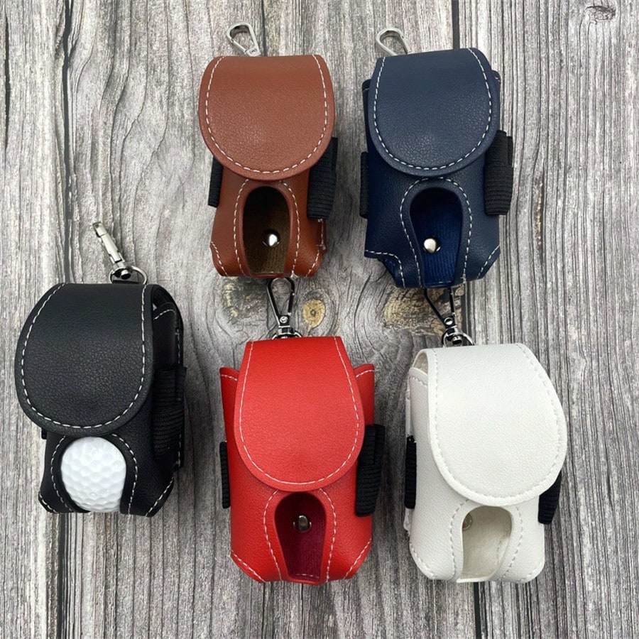 1pc Mini Faux Leather Golf Ball Pouch With Keychain, Portable Waist-Hanging Golf Ball Bag, Waterproof Golf Ball Storage Bag And Club Holder, Golf Ball Seat Storage Sleeve, Unisex Golf Bag, Golf Access