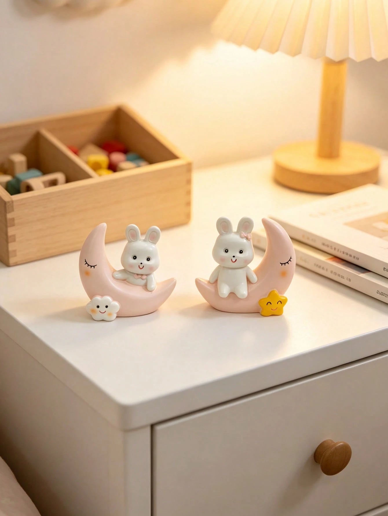 1pc Moon And Rabbit Figurine, Baby Room Decor, Suitable For Baby Room, Baby Supplies, Newborn Essentials And Girls Room Decoration
