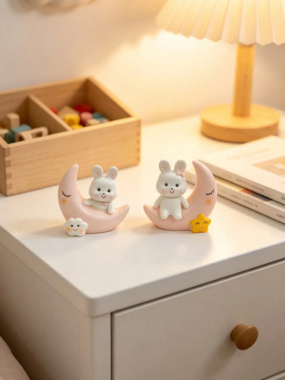 1pc Moon And Rabbit Figurine, Baby Room Decor, Suitable For Baby Room, Baby Supplies, Newborn Essentials And Girls Room Decoration