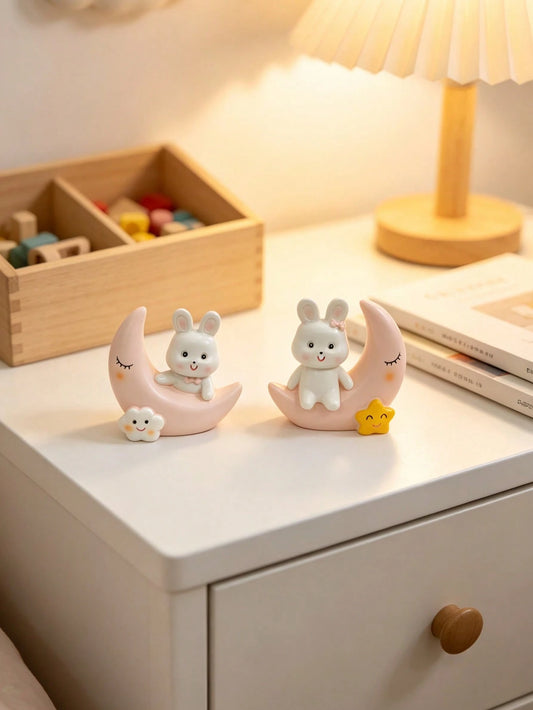1pc Moon And Rabbit Figurine, Baby Room Decor, Suitable For Baby Room, Baby Supplies, Newborn Essentials And Girls Room Decoration