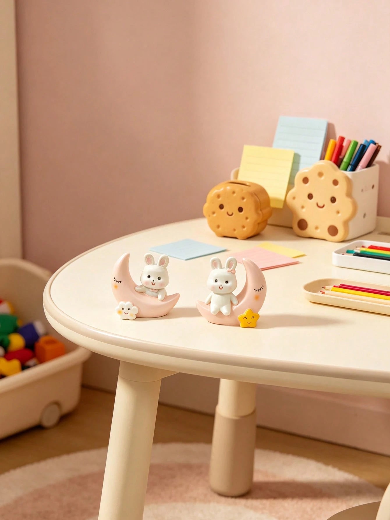 1pc Moon And Rabbit Figurine, Baby Room Decor, Suitable For Baby Room, Baby Supplies, Newborn Essentials And Girls Room Decoration