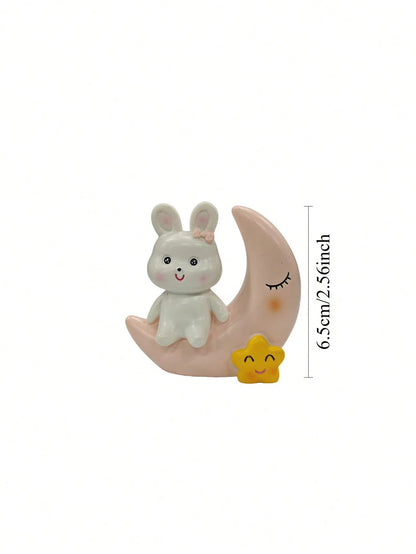 1pc Moon And Rabbit Figurine, Baby Room Decor, Suitable For Baby Room, Baby Supplies, Newborn Essentials And Girls Room Decoration