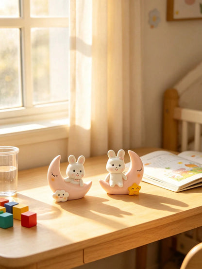 1pc Moon And Rabbit Figurine, Baby Room Decor, Suitable For Baby Room, Baby Supplies, Newborn Essentials And Girls Room Decoration