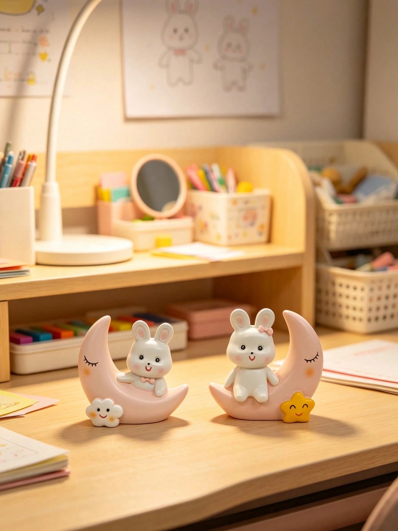 1pc Moon And Rabbit Figurine, Baby Room Decor, Suitable For Baby Room, Baby Supplies, Newborn Essentials And Girls Room Decoration