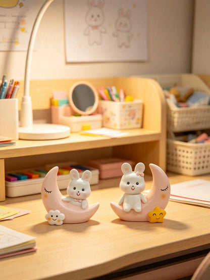 1pc Moon And Rabbit Figurine, Baby Room Decor, Suitable For Baby Room, Baby Supplies, Newborn Essentials And Girls Room Decoration