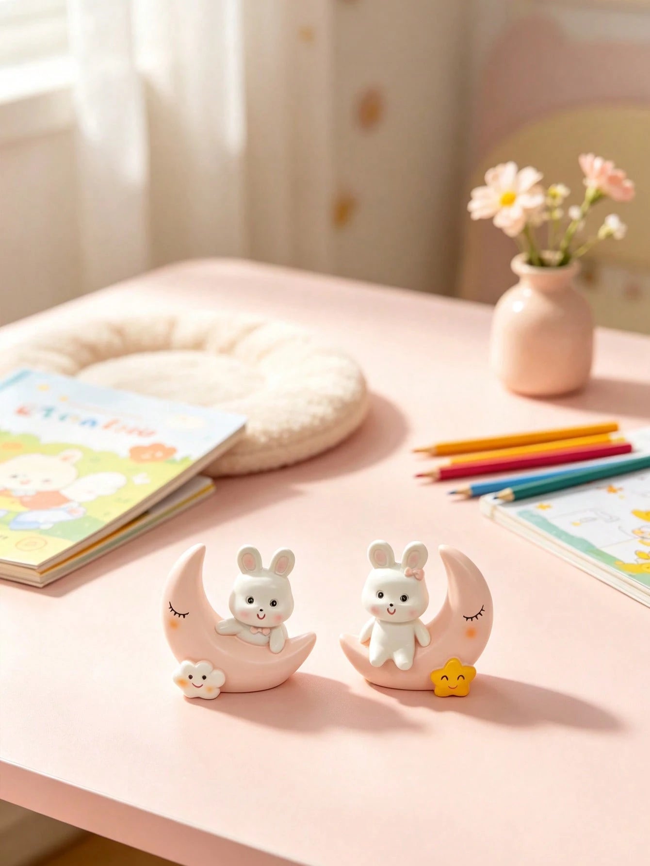 1pc Moon And Rabbit Figurine, Baby Room Decor, Suitable For Baby Room, Baby Supplies, Newborn Essentials And Girls Room Decoration
