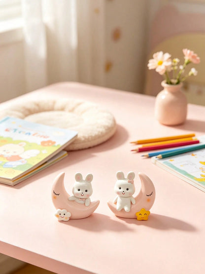 1pc Moon And Rabbit Figurine, Baby Room Decor, Suitable For Baby Room, Baby Supplies, Newborn Essentials And Girls Room Decoration