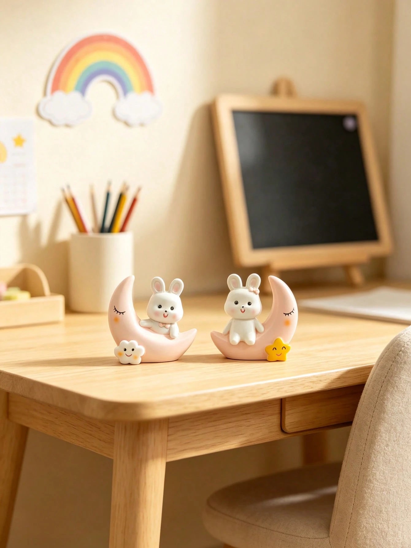 1pc Moon And Rabbit Figurine, Baby Room Decor, Suitable For Baby Room, Baby Supplies, Newborn Essentials And Girls Room Decoration