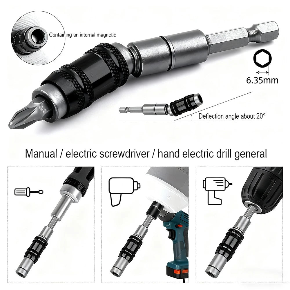 1pc Multi-Angle Extension Rod, Electric Drill Extension Connecting Rod, Universal Crank-Drill Bit Holder Magnetic Rotating Drill Bit Tip Holder Kit, 1/4" Drill Bit Extension Shaft