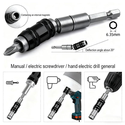 1pc Multi-Angle Extension Rod, Electric Drill Extension Connecting Rod, Universal Crank-Drill Bit Holder Magnetic Rotating Drill Bit Tip Holder Kit, 1/4" Drill Bit Extension Shaft