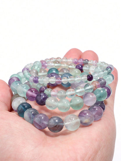 1pc Natural Stones Fluorite Healing Energy Bracelet Balance, Intuition, Calming & Protection, Yoga Meditation Spiritual Jewelry For Women Men