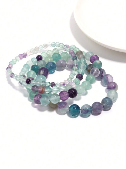 1pc Natural Stones Fluorite Healing Energy Bracelet Balance, Intuition, Calming & Protection, Yoga Meditation Spiritual Jewelry For Women Men