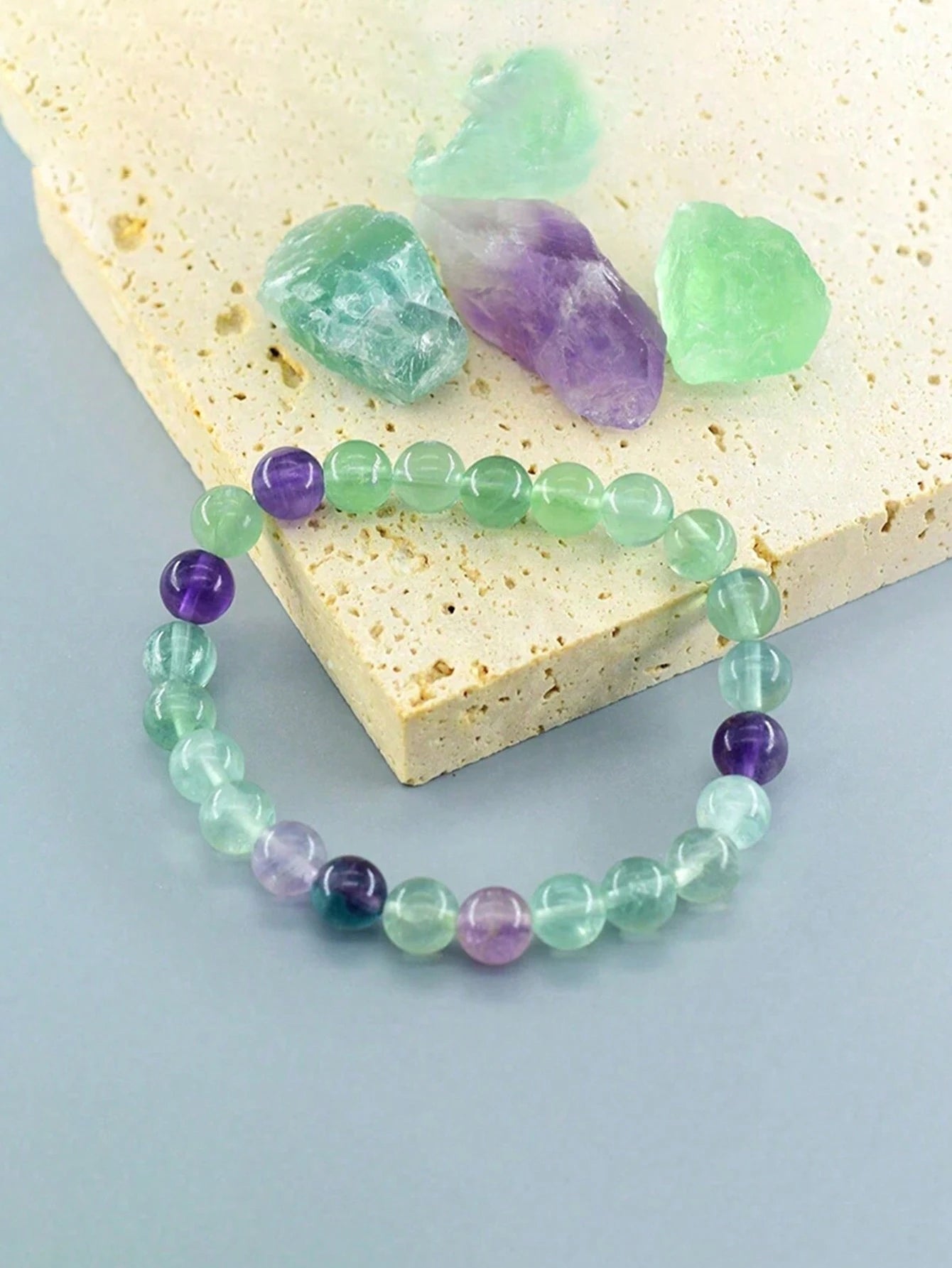1pc Natural Stones Fluorite Healing Energy Bracelet Balance, Intuition, Calming & Protection, Yoga Meditation Spiritual Jewelry For Women Men
