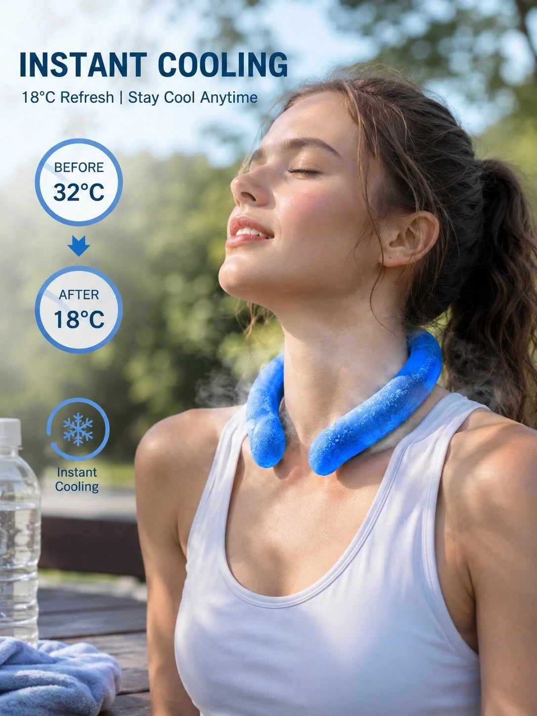 1pc Neutral Summer Cooling Neck Ring Ice Pack, Reusable Frozen Gel Cold Compress Wearable Ice Neck Collar, Portable Heat Dissipation Cooling Device, Suitable For Outdoor Sports, Camping, Beach, Commut