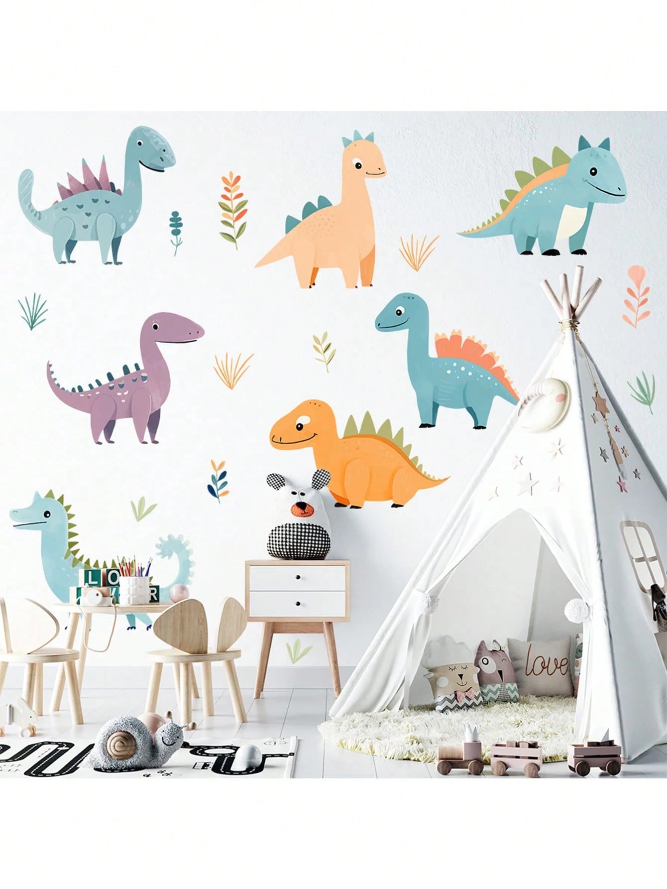 1pc New Cute Cartoon Dinosaur Sticker, Self-Adhesive Wall Decal For Kids Room And Kindergarten Decoration