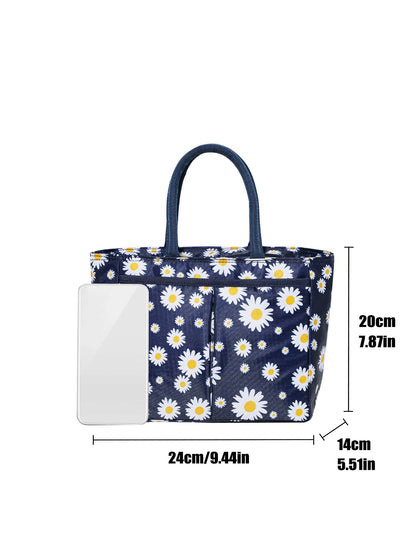 1pc New Summer Fresh Japanese Daisy Tote Bag, Cute Cherry Print Lunch Box Bag, Multipurpose Insulated Cooler Bag, Fashionable Bento Bag For School Or Work, Gift For Friends Back To School Supplies Sch