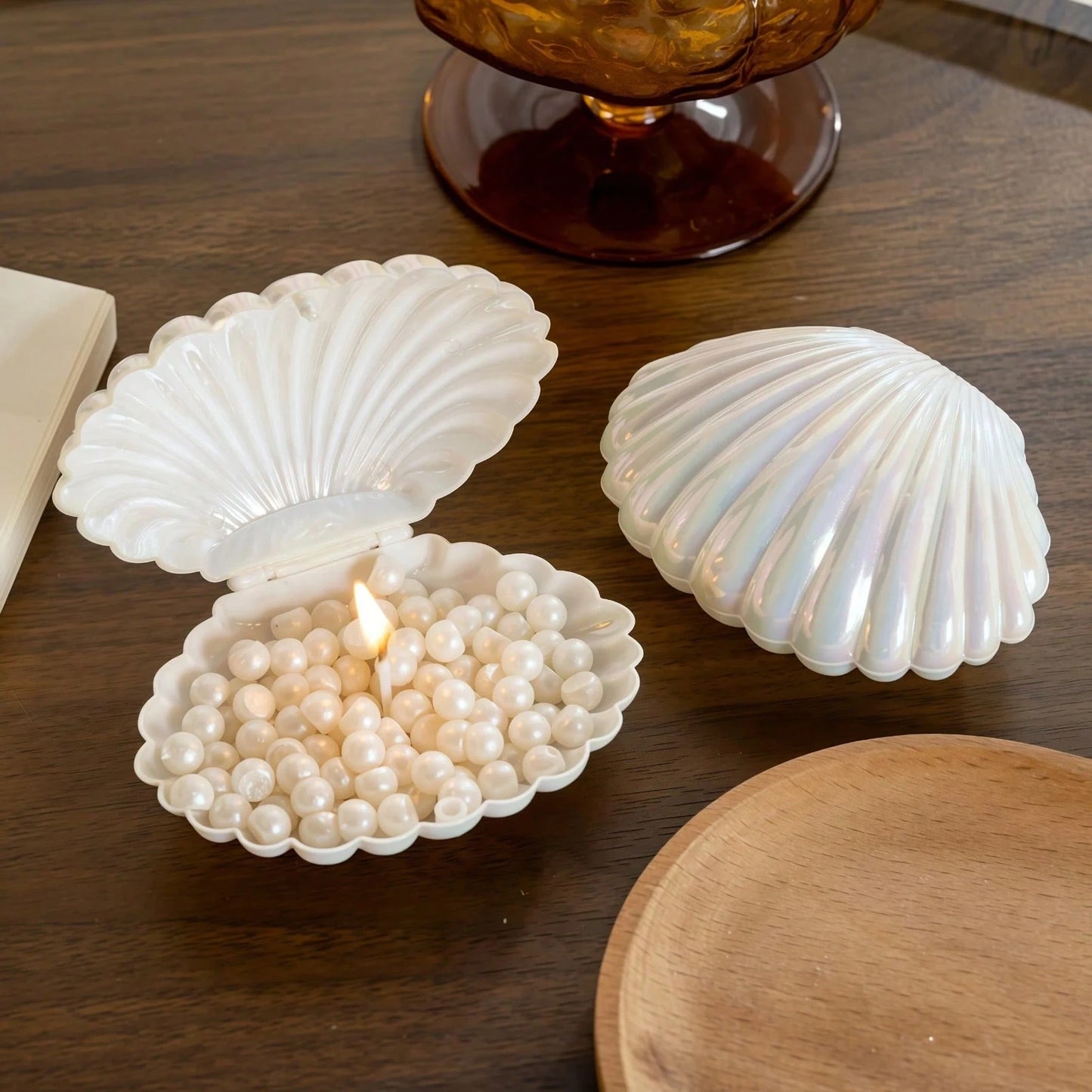 1pc Nordic Style Pearl Candle, Shell Pearl Wax, Shell Shaped Scented Candle, Photography Prop, Atmosphere Creation, Suitable For Home Decor, Holiday Decor, Luxury Decor, Family Gathering, Holiday Gift