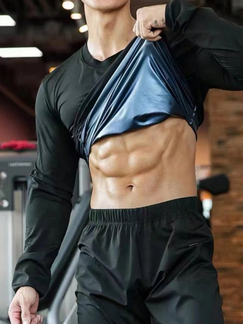 1pc Outdoor Fitness Cycling Running Long Sleeve Sweat Inducing Shaping Crew Neck Top, Lumbar Girdles Belly Slimming Corset Spring Sports Fall