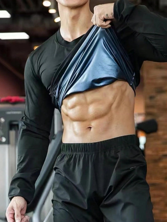 1pc Outdoor Fitness Cycling Running Long Sleeve Sweat Inducing Shaping Crew Neck Top, Lumbar Girdles Belly Slimming Corset Spring Sports Fall