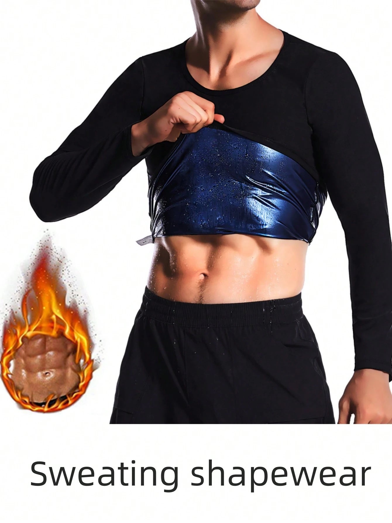1pc Outdoor Fitness Cycling Running Long Sleeve Sweat Inducing Shaping Crew Neck Top, Lumbar Girdles Belly Slimming Corset Spring Sports Fall