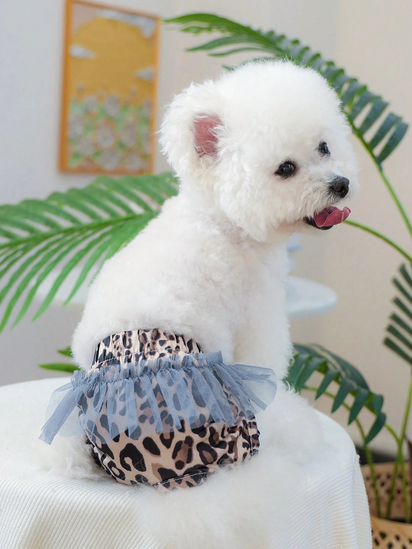 1pc Pet Clothes, Fashionable Happy Dog Outfit For Small Dogs & Puppies, Comfortable & Chic Leopard Print Diaper Pants