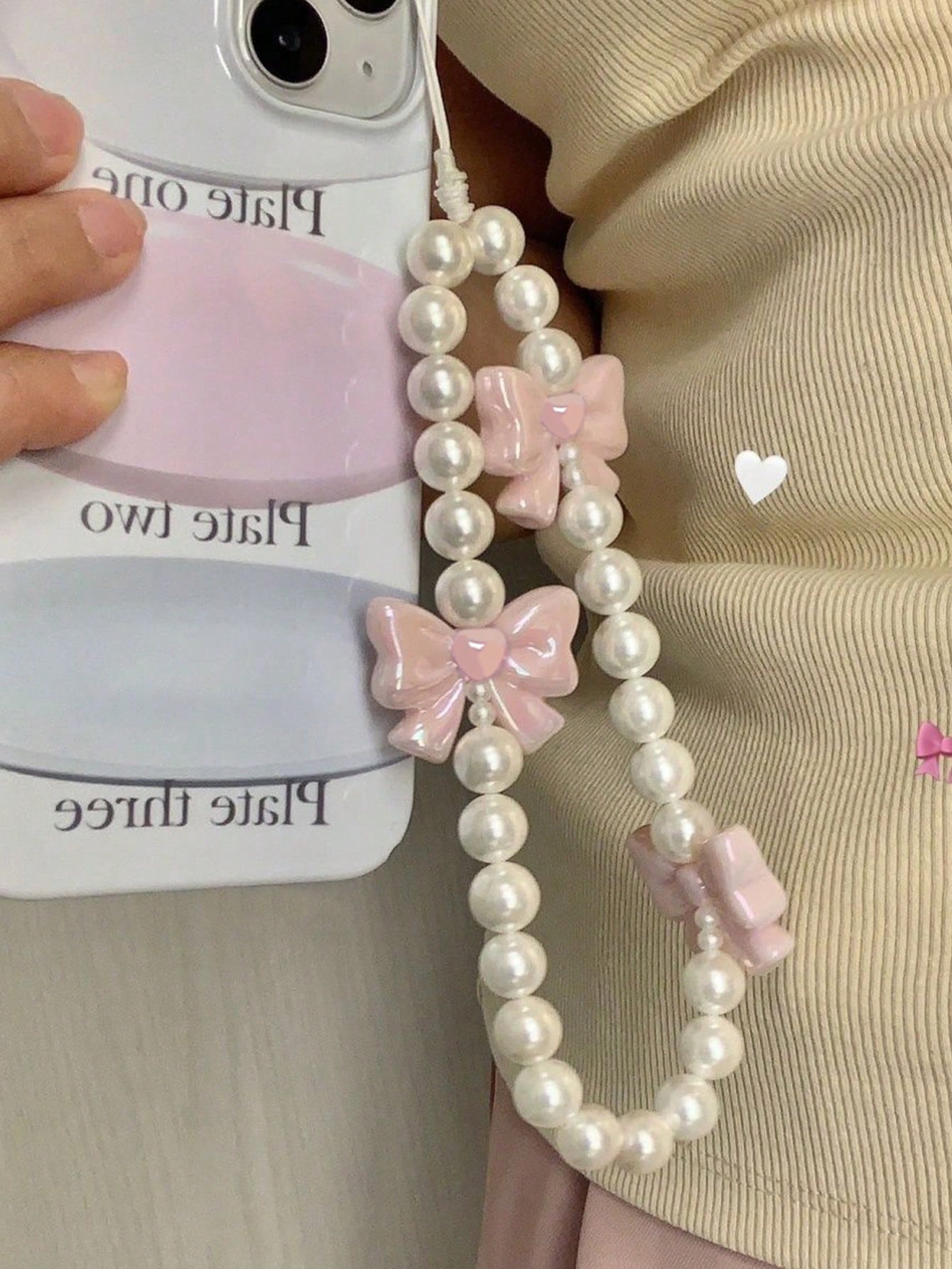 1pc Pink Bow Faux Pearl Beaded Phone Lanyards, Cute Anti-Loss Phone Charm For Girls, Universal Phone Accessory With Sweet Faux Pearl And Bow Decor Gifts For Mother, Family, Friends, Birthday, Holiday