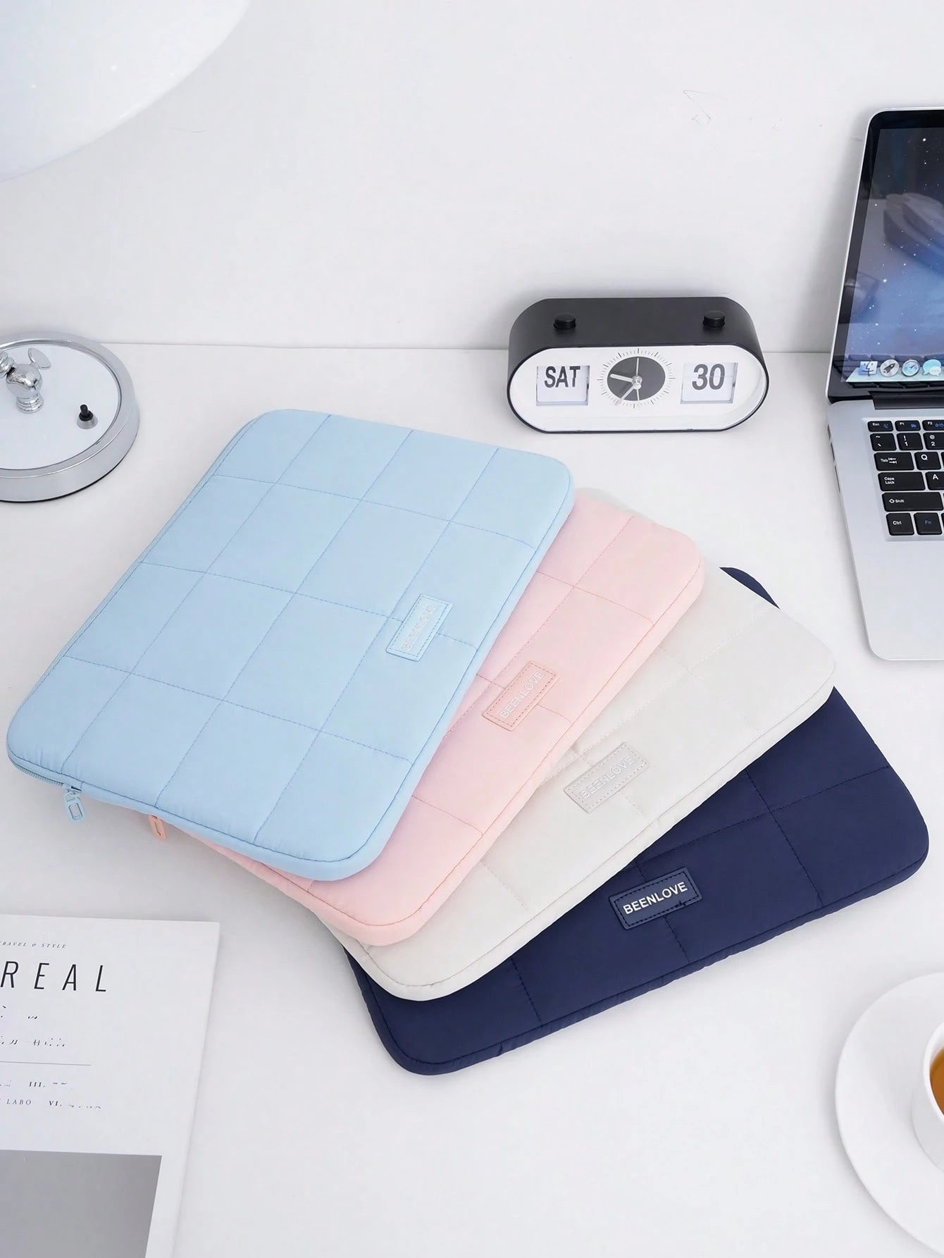 1pc Quilted 14/15.6 Inch Laptop Sleeve For Women, Simple Macaron Color Laptop Bag With Grid, Lightweight Inner Bag For Tablets, Shock-Resistant & Wear-Resistant, Suitable For School, Work, Birthday &