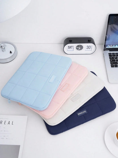 1pc Quilted 14/15.6 Inch Laptop Sleeve For Women, Simple Macaron Color Laptop Bag With Grid, Lightweight Inner Bag For Tablets, Shock-Resistant & Wear-Resistant, Suitable For School, Work, Birthday &