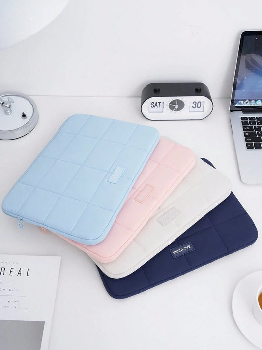 1pc Quilted 14/15.6 Inch Laptop Sleeve For Women, Simple Macaron Color Laptop Bag With Grid, Lightweight Inner Bag For Tablets, Shock-Resistant & Wear-Resistant, Suitable For School, Work, Birthday &