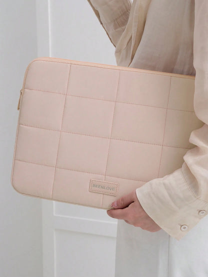 1pc Quilted 14/15.6 Inch Laptop Sleeve For Women, Simple Macaron Color Laptop Bag With Grid, Lightweight Inner Bag For Tablets, Shock-Resistant & Wear-Resistant, Suitable For School, Work, Birthday &