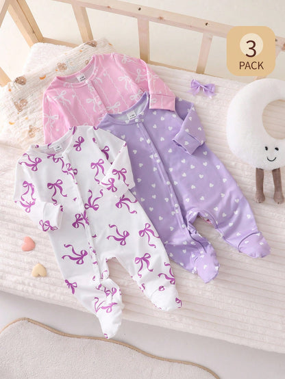 [1pc Randomly Sent]Newborn Long Sleeve Footed Romper, Fresh Ocean Jellyfish & Seahorse Print, Sweet & Cute Style, Soft Skin-Friendly Comfortable Fabric, Baby Home Sleep, Daily Outing Wear, Crawl