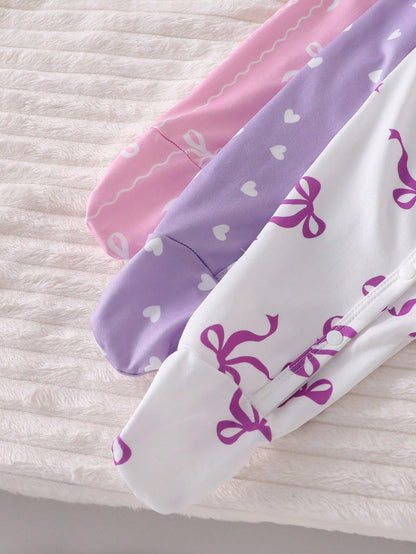 [1pc Randomly Sent]Newborn Long Sleeve Footed Romper, Fresh Ocean Jellyfish & Seahorse Print, Sweet & Cute Style, Soft Skin-Friendly Comfortable Fabric, Baby Home Sleep, Daily Outing Wear, Crawl