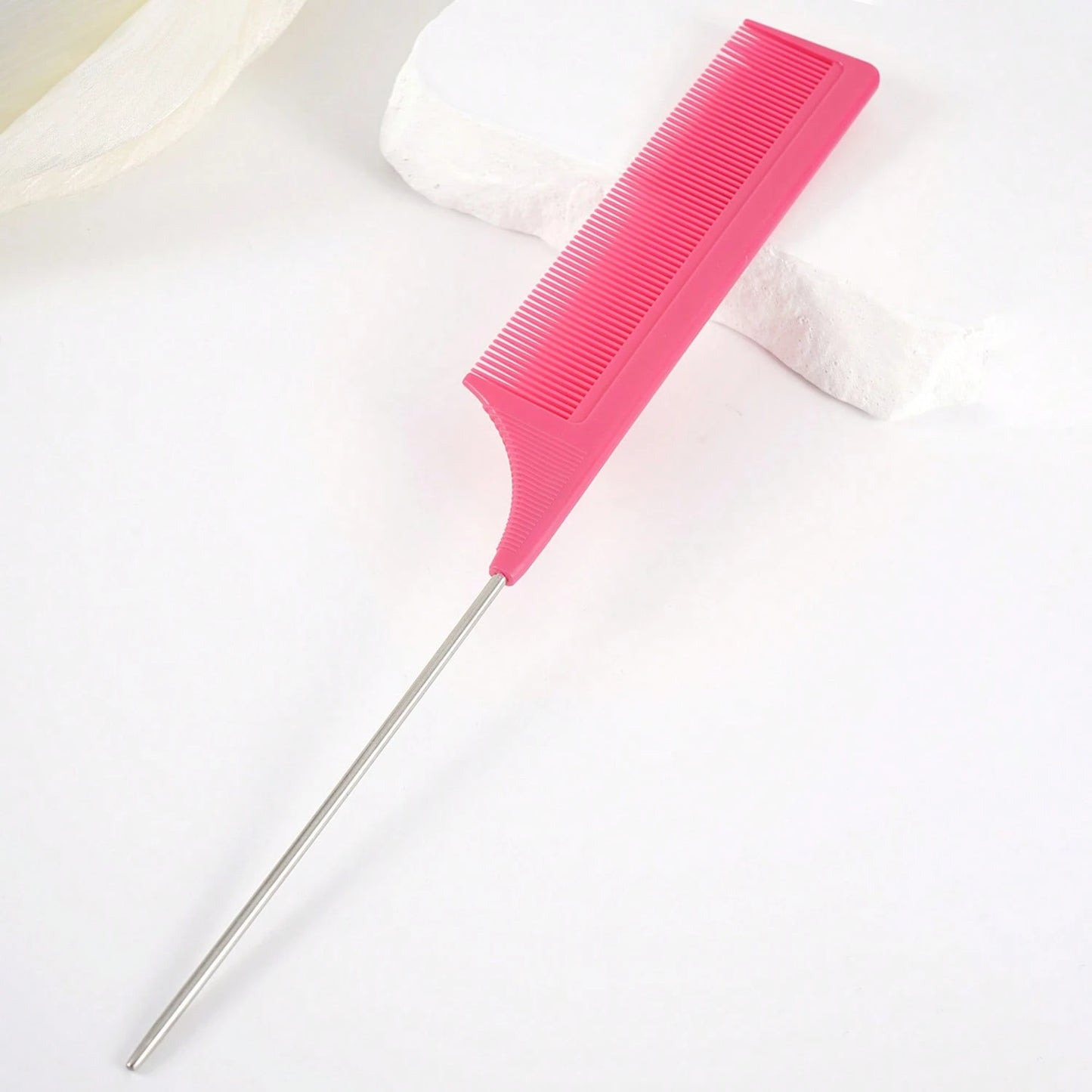 1pc Rat Tail Fine Tooth Long Steel Needle Hair Comb, Suitable For Women's Styling And Parting, Carbon Fiber Material, Heat Resistant And Anti-Static, Can Be Used For Parting And Volumizing Styling, He