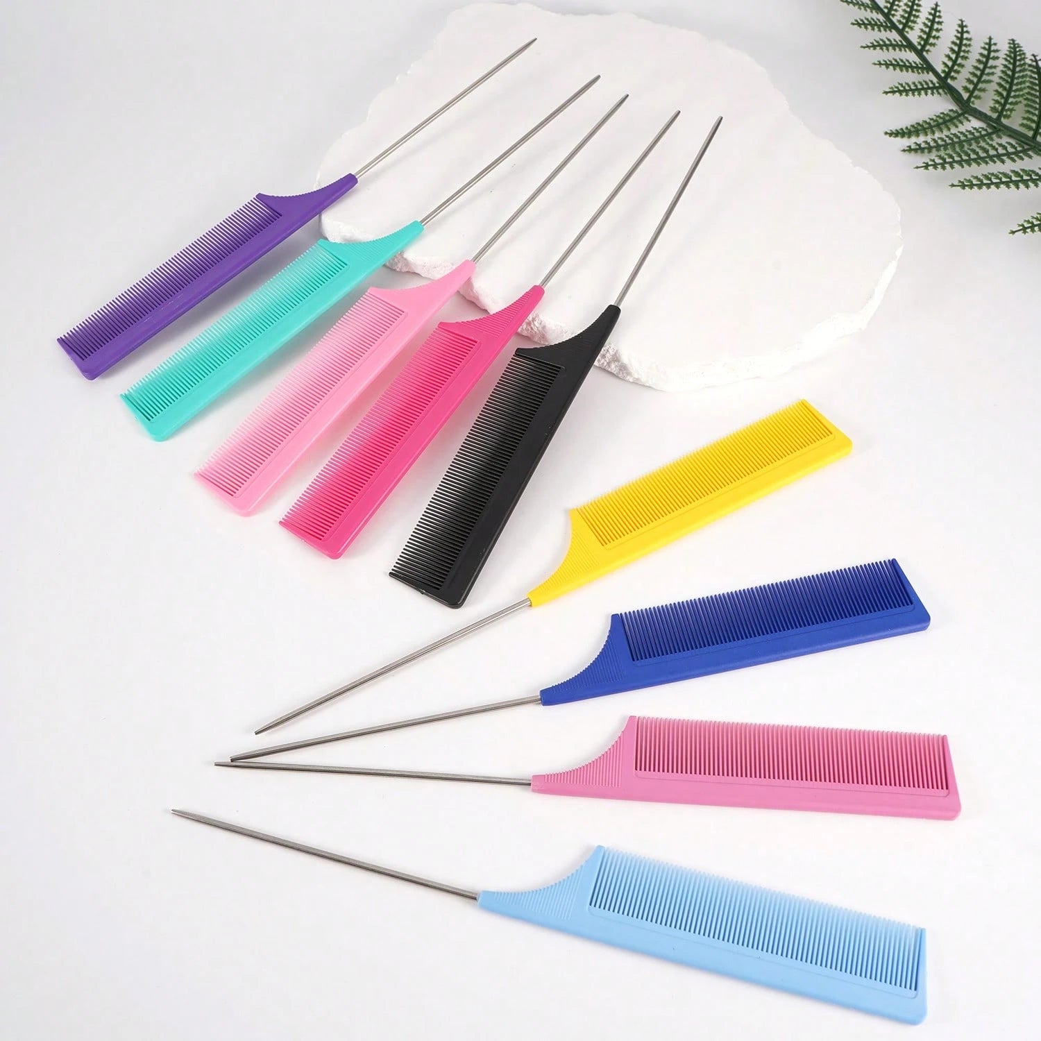 1pc Rat Tail Fine Tooth Long Steel Needle Hair Comb, Suitable For Women's Styling And Parting, Carbon Fiber Material, Heat Resistant And Anti-Static, Can Be Used For Parting And Volumizing Styling, He