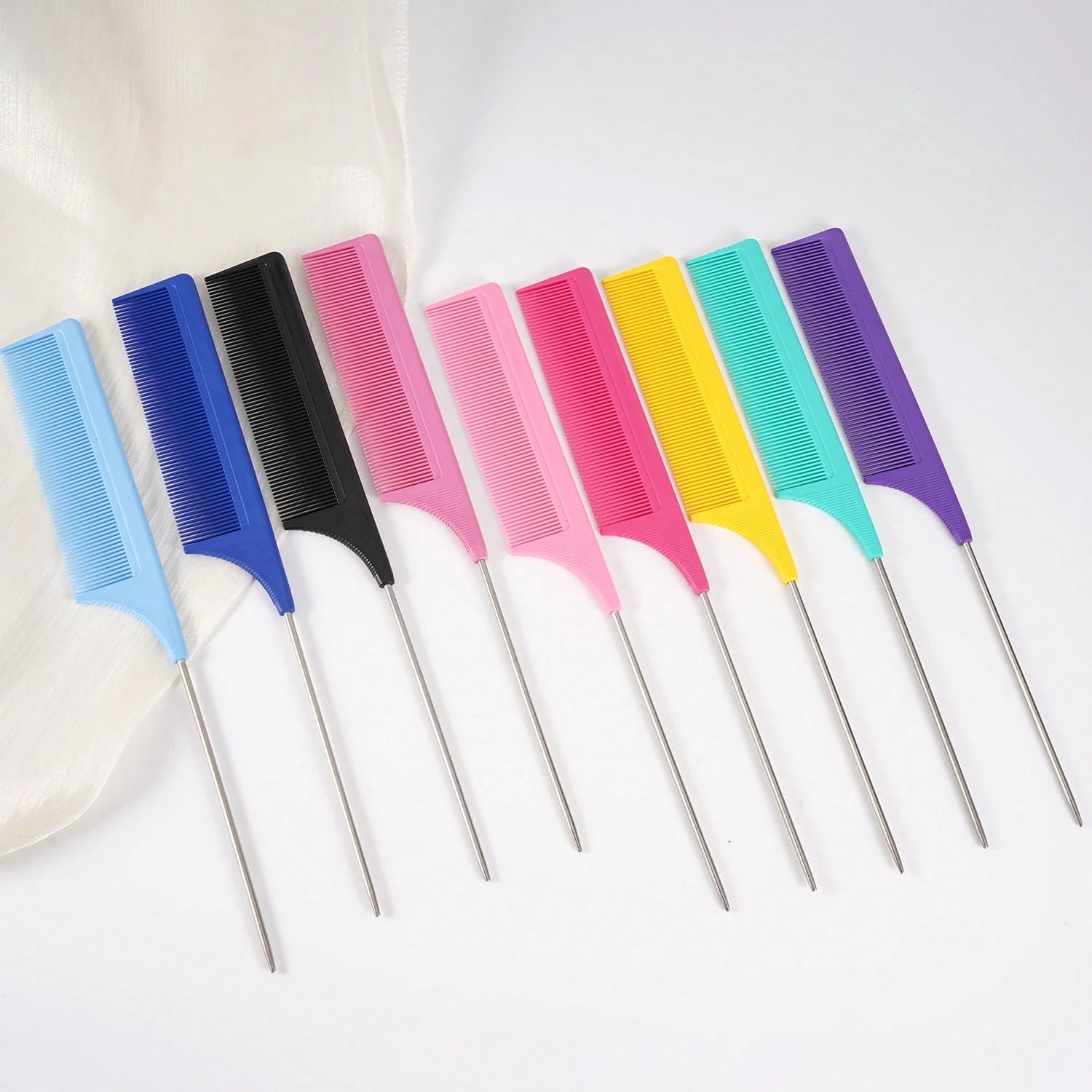 1pc Rat Tail Fine Tooth Long Steel Needle Hair Comb, Suitable For Women's Styling And Parting, Carbon Fiber Material, Heat Resistant And Anti-Static, Can Be Used For Parting And Volumizing Styling, He