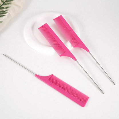1pc Rat Tail Fine Tooth Long Steel Needle Hair Comb, Suitable For Women's Styling And Parting, Carbon Fiber Material, Heat Resistant And Anti-Static, Can Be Used For Parting And Volumizing Styling, He