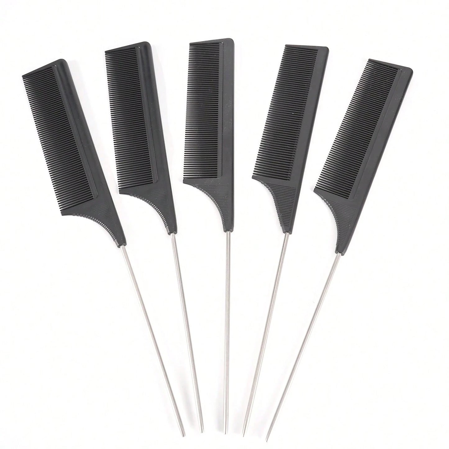 1pc Rat Tail Fine Tooth Long Steel Needle Hair Comb, Suitable For Women's Styling And Parting, Carbon Fiber Material, Heat Resistant And Anti-Static, Can Be Used For Parting And Volumizing Styling, He