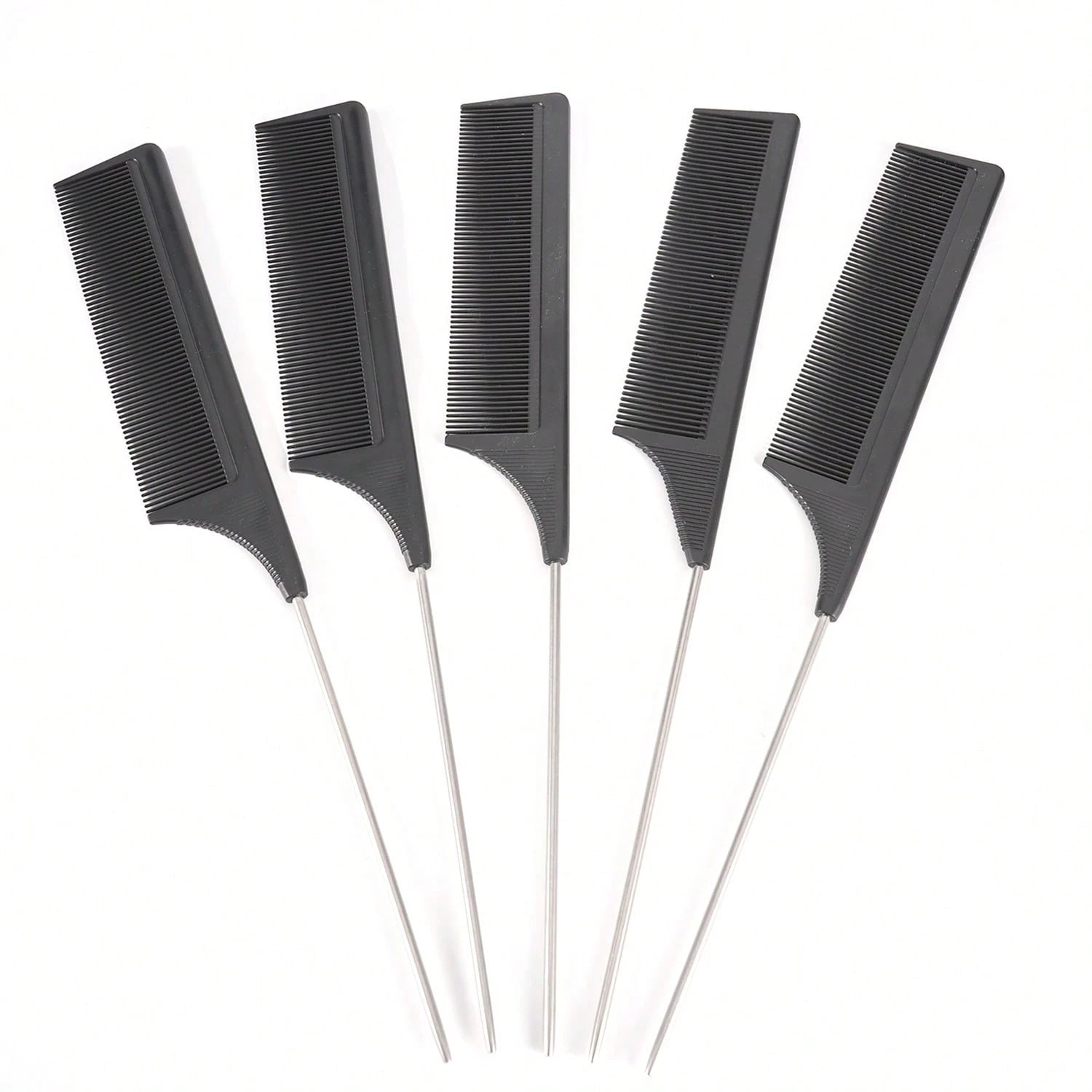 1pc Rat Tail Fine Tooth Long Steel Needle Hair Comb, Suitable For Women's Styling And Parting, Carbon Fiber Material, Heat Resistant And Anti-Static, Can Be Used For Parting And Volumizing Styling, He