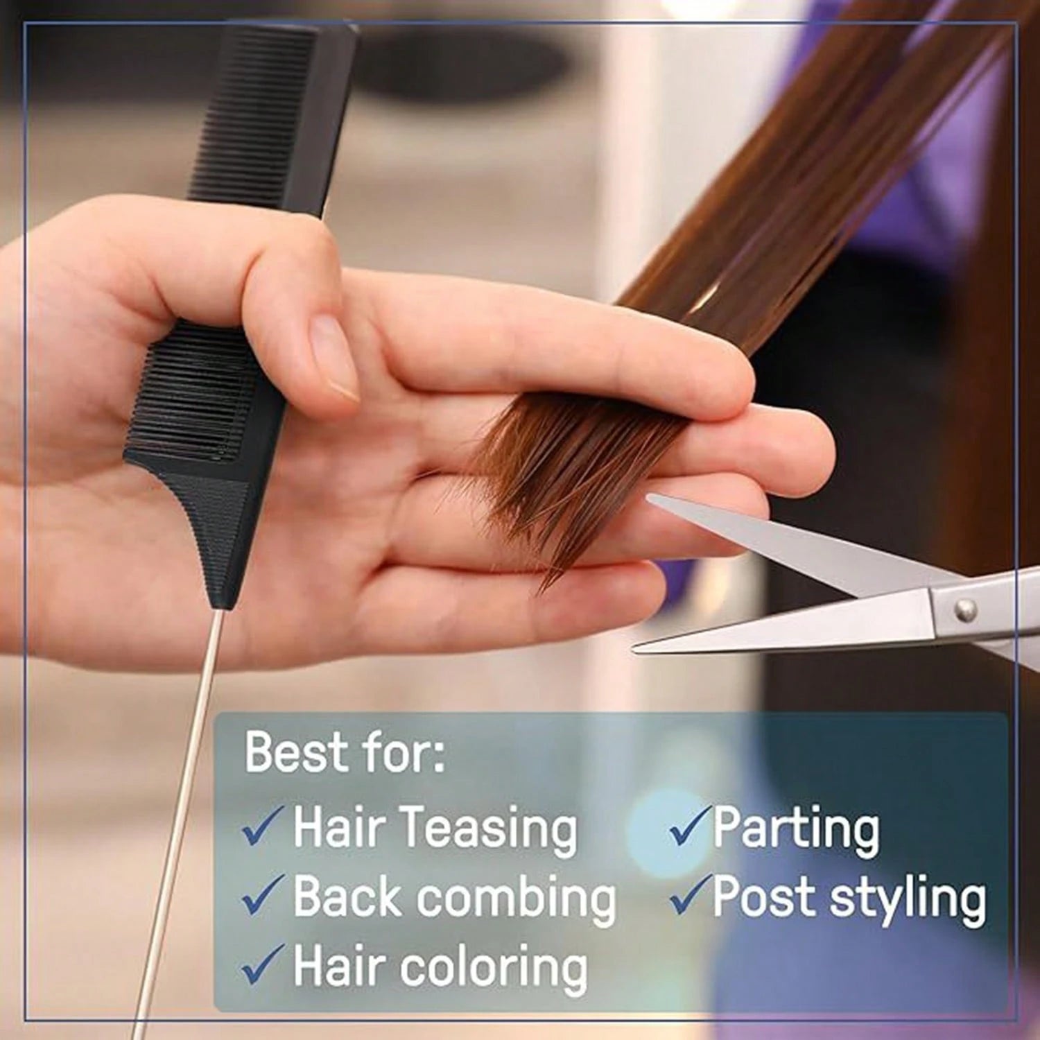 1pc Rat Tail Fine Tooth Long Steel Needle Hair Comb, Suitable For Women's Styling And Parting, Carbon Fiber Material, Heat Resistant And Anti-Static, Can Be Used For Parting And Volumizing Styling, He