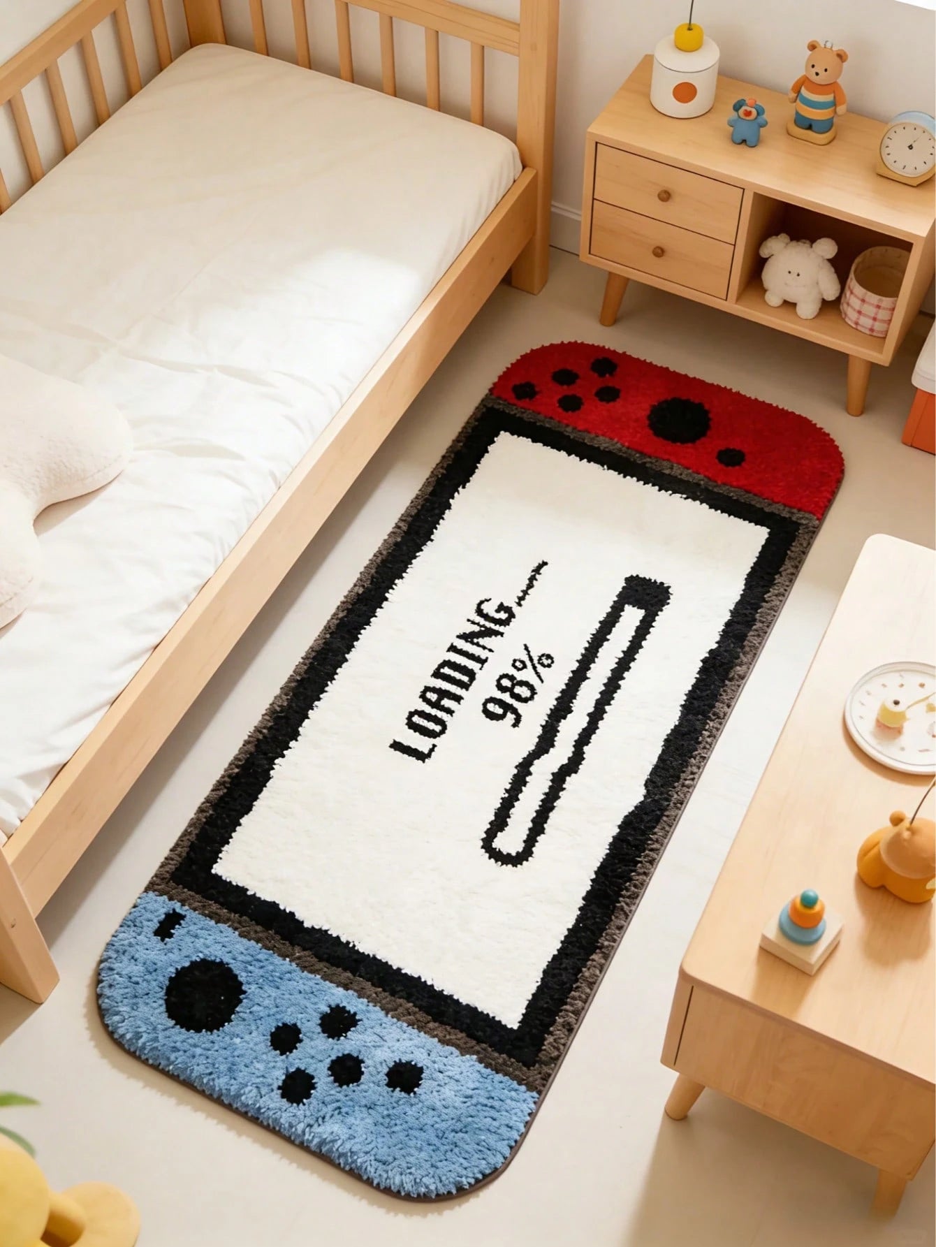 1pc Red & Blue Game Console Pattern Floor Mat, Baby Room Decor Rug, Children's Play Mat, Absorbent & Dirt-Resistant, Non-Slip, Decorative Carpet, Bedroom Decor, Small Rug, Carpet, Home Decor, Outdoor