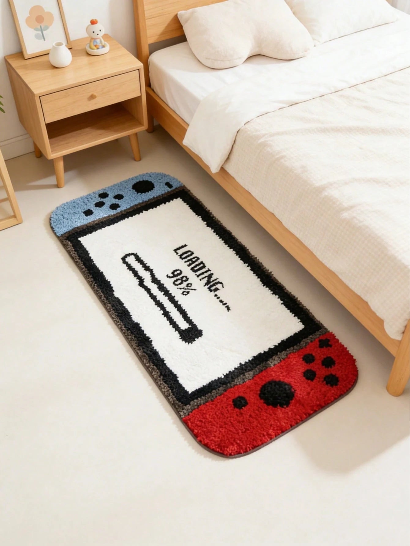 1pc Red & Blue Game Console Pattern Floor Mat, Baby Room Decor Rug, Children's Play Mat, Absorbent & Dirt-Resistant, Non-Slip, Decorative Carpet, Bedroom Decor, Small Rug, Carpet, Home Decor, Outdoor