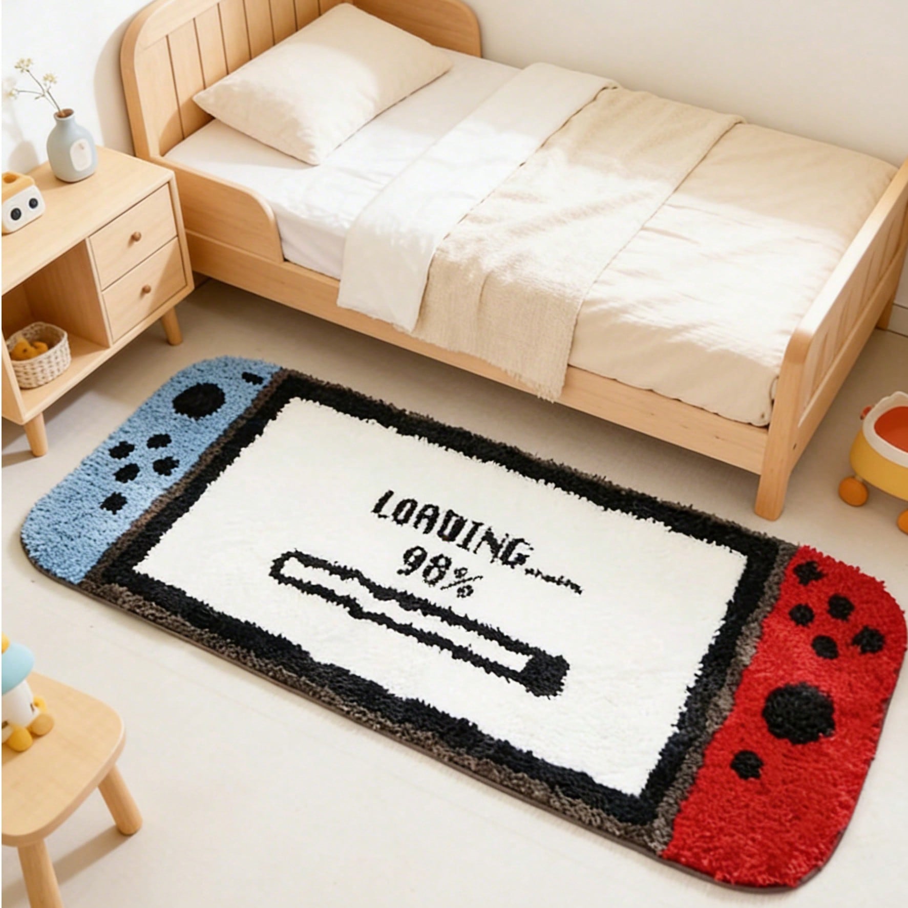 1pc Red & Blue Game Console Pattern Floor Mat, Baby Room Decor Rug, Children's Play Mat, Absorbent & Dirt-Resistant, Non-Slip, Decorative Carpet, Bedroom Decor, Small Rug, Carpet, Home Decor, Outdoor