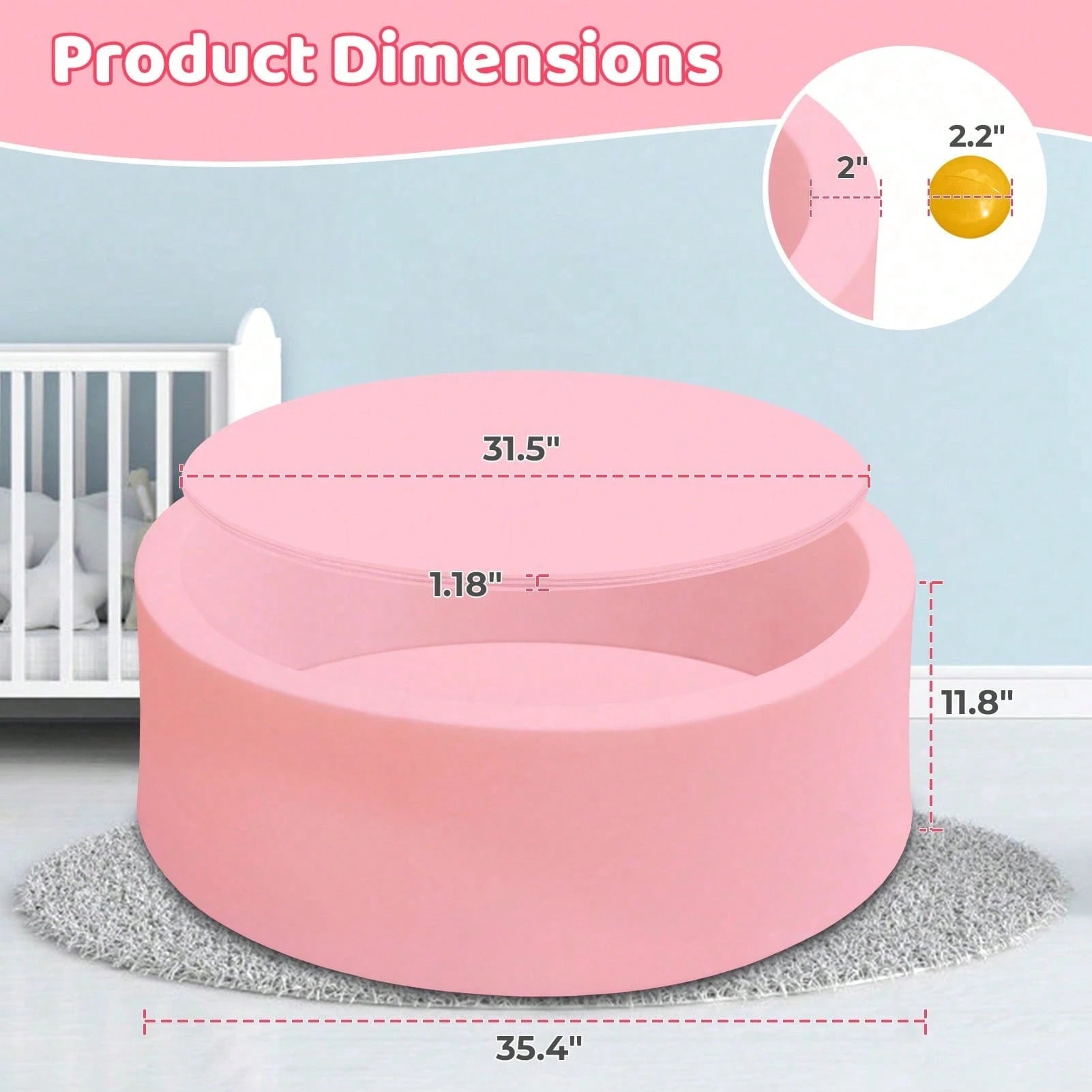 1pc Round Comfortable Memory Foam Ball Pit (35.4-Inch Diameter, Balls Not Included) – Suitable For Indoor/Outdoor Play, Toddlers, And Pets.