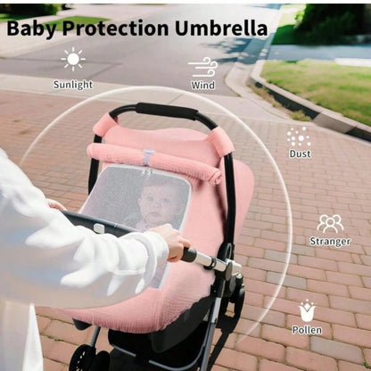 1pc Rquite Car Seat Cover Baby, Carseat Covers Girl Boy, Breathable Muslin Cotton, Large Mesh Window, Infant Car Seat Canopy Baby Carrier Cover Stroll