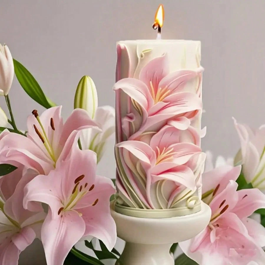 1pc Silicone Lily Flower Mold, Suitable For Candle, Soap, Gypsum, Resin Etc.- Flexible, Reusable, Non-Stick, DIY Elegant Lily Flower Silicone Mold Set- DIY Candle/Soap Making Kit, Christmas/Birthday