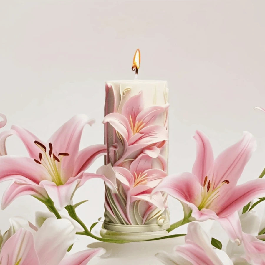 1pc Silicone Lily Flower Mold, Suitable For Candle, Soap, Gypsum, Resin Etc.- Flexible, Reusable, Non-Stick, DIY Elegant Lily Flower Silicone Mold Set- DIY Candle/Soap Making Kit, Christmas/Birthday