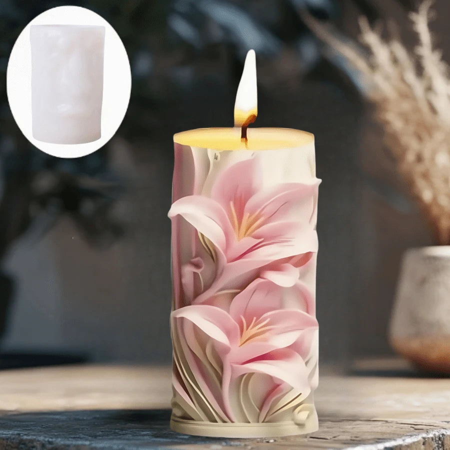 1pc Silicone Lily Flower Mold, Suitable For Candle, Soap, Gypsum, Resin Etc.- Flexible, Reusable, Non-Stick, DIY Elegant Lily Flower Silicone Mold Set- DIY Candle/Soap Making Kit, Christmas/Birthday
