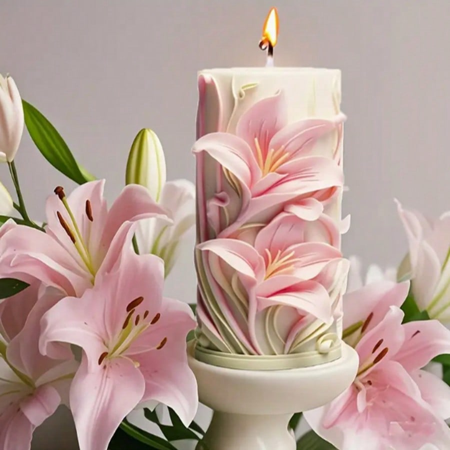 1pc Silicone Lily Flower Mold, Suitable For Candle, Soap, Gypsum, Resin Etc.- Flexible, Reusable, Non-Stick, DIY Elegant Lily Flower Silicone Mold Set- DIY Candle/Soap Making Kit, Christmas/Birthday