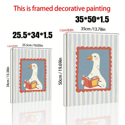 1pc Silly Goose Reading Book Nursery Canvas Wall Art,Baby Room Decoration, Poster Blue Cute Funny Animal Boho Wall Art Print Minimalist Kids Posters For Room, Nursery Decor, Room Decor Painting For Pl